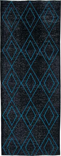 Negro Alfombra Turca bordada sobre teñida vintage - 148 cm x 380 cm