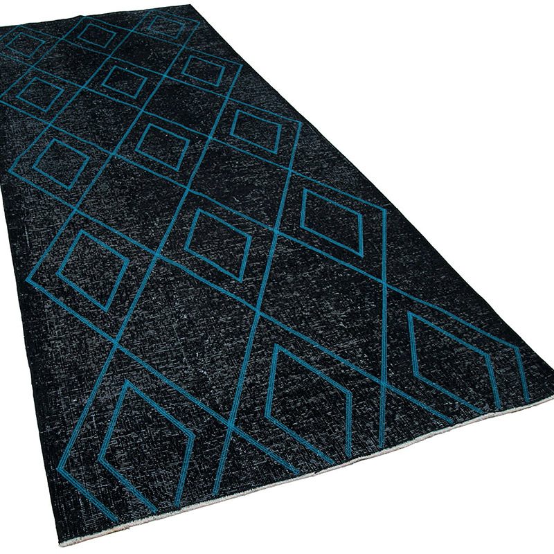 Black Embroidered Over-dyed Turkish Vintage Runner - 4' 10" x 12' 6" (58" x 150") - K0038764