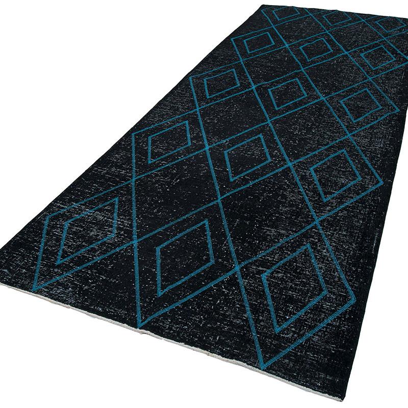 Black Embroidered Over-dyed Turkish Vintage Runner - 4' 10" x 12' 6" (58" x 150") - K0038764