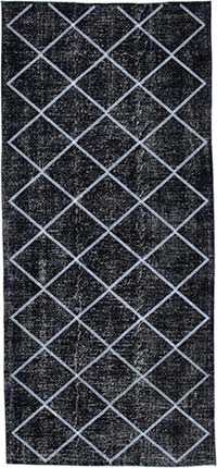 Siyah İşlemeli ve Boyalı El Dokuma Vintage Halı - 143 cm x 317 cm