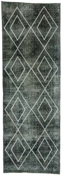 İşlemeli ve Boyalı El Dokuma Vintage Halı - 114 cm x 332 cm