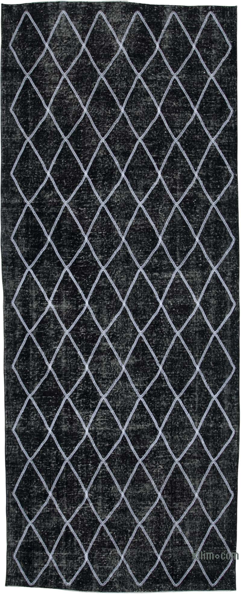 Negro Alfombra Turca bordada sobre teñida vintage - 147 cm x 367 cm - K0038768