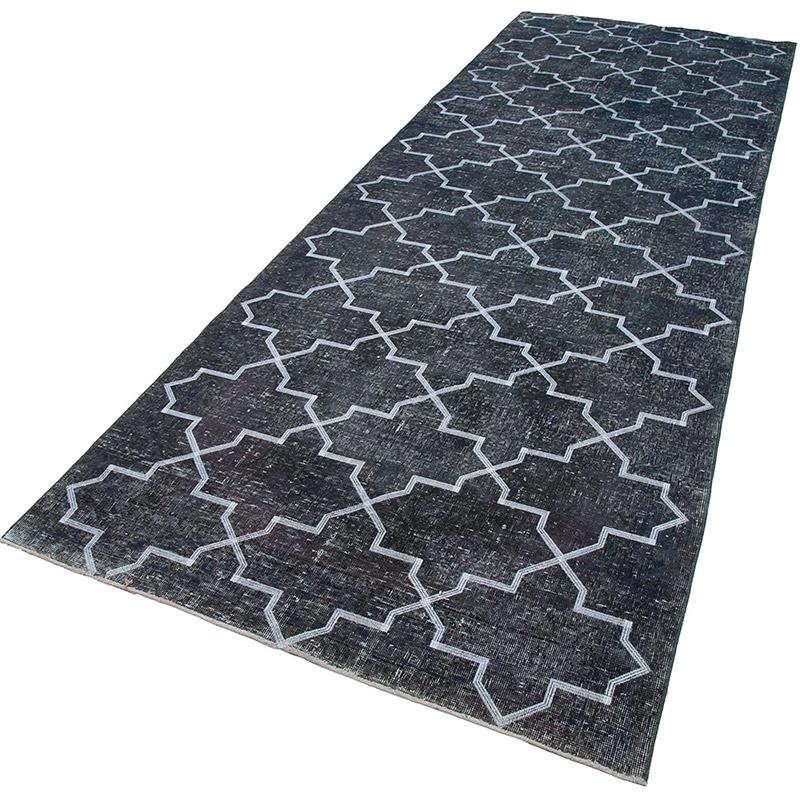 İşlemeli ve Boyalı El Dokuma Vintage Halı - 140 cm x 397 cm - K0038769