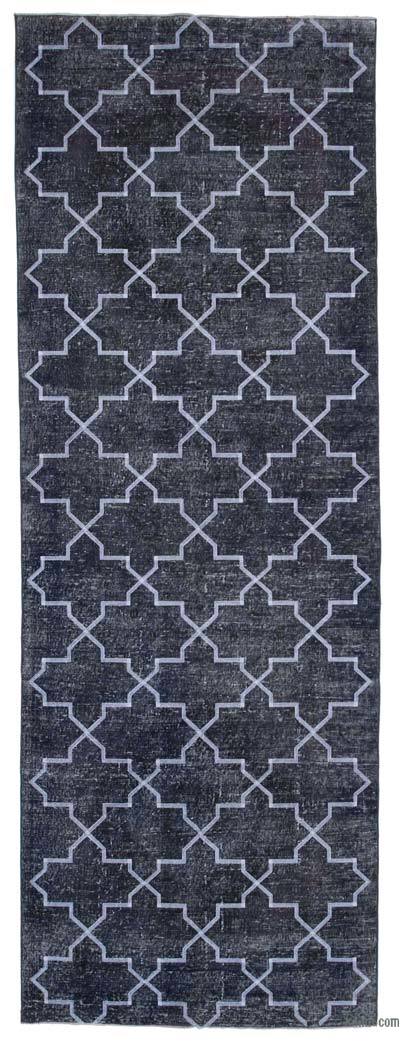 Grey Embroidered Over-dyed Turkish Vintage Runner - 4' 7" x 13'  (55 in. x 156 in.)