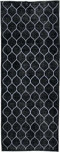 Siyah İşlemeli ve Boyalı El Dokuma Vintage Halı - 150 cm x 387 cm