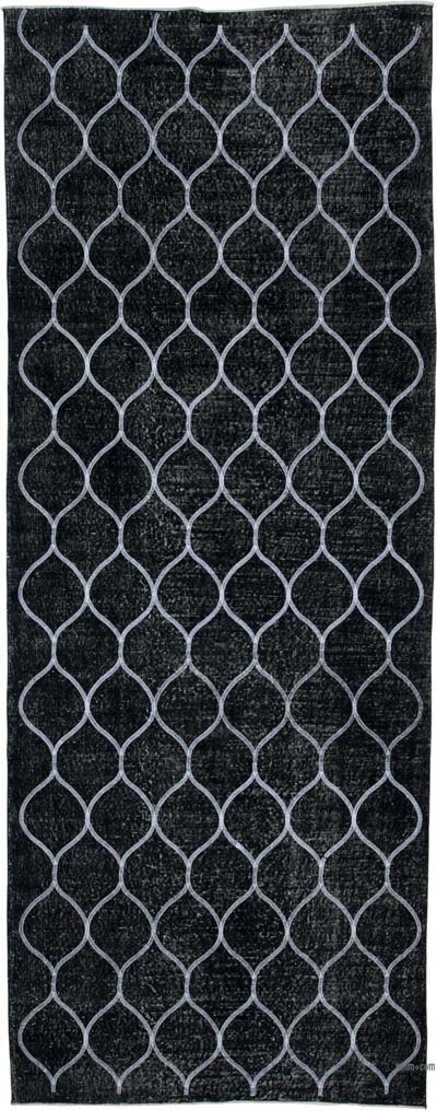 Siyah İşlemeli ve Boyalı El Dokuma Vintage Halı - 150 cm x 387 cm