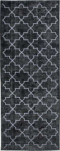 Siyah İşlemeli ve Boyalı El Dokuma Vintage Halı - 146 cm x 375 cm