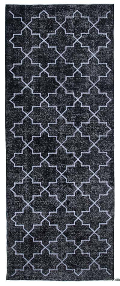 Black Embroidered Over-dyed Turkish Vintage Runner - 4' 9" x 12' 4" (57 in. x 148 in.)
