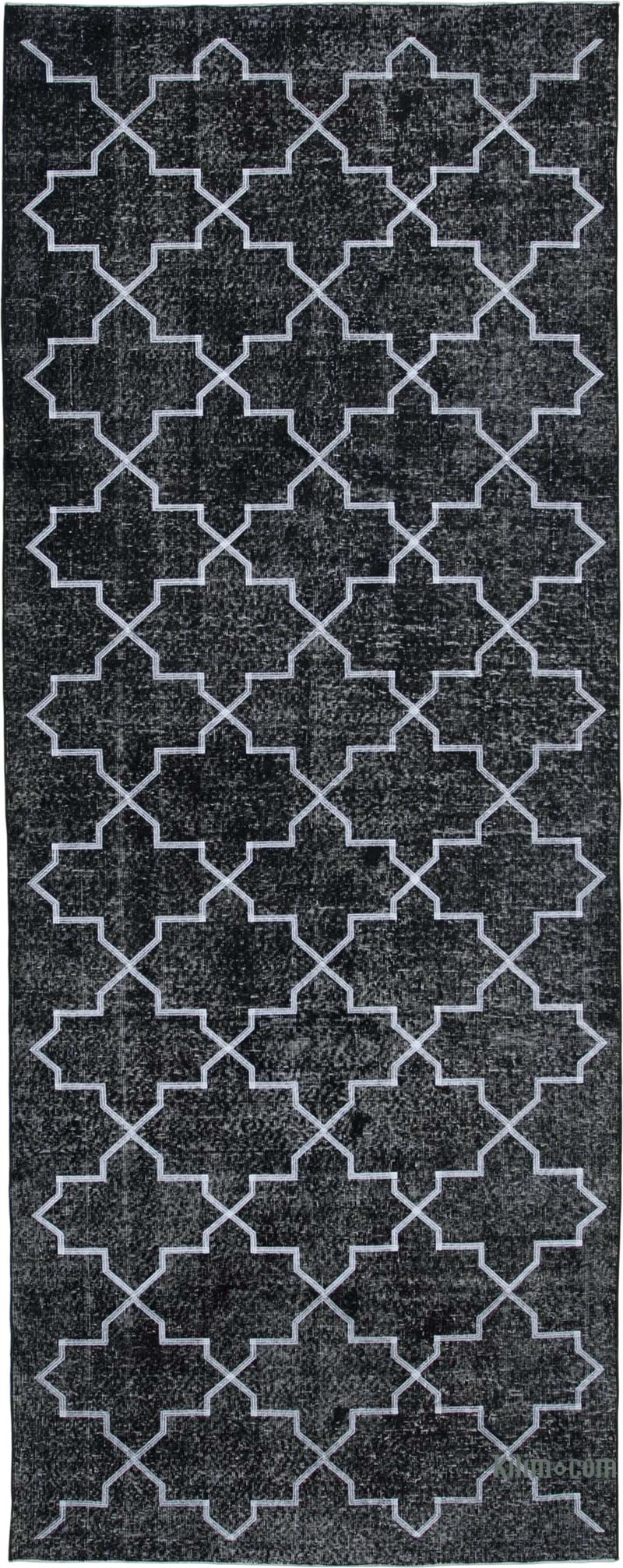 Negro Alfombra Turca bordada sobre teñida vintage - 146 cm x 375 cm - K0038771
