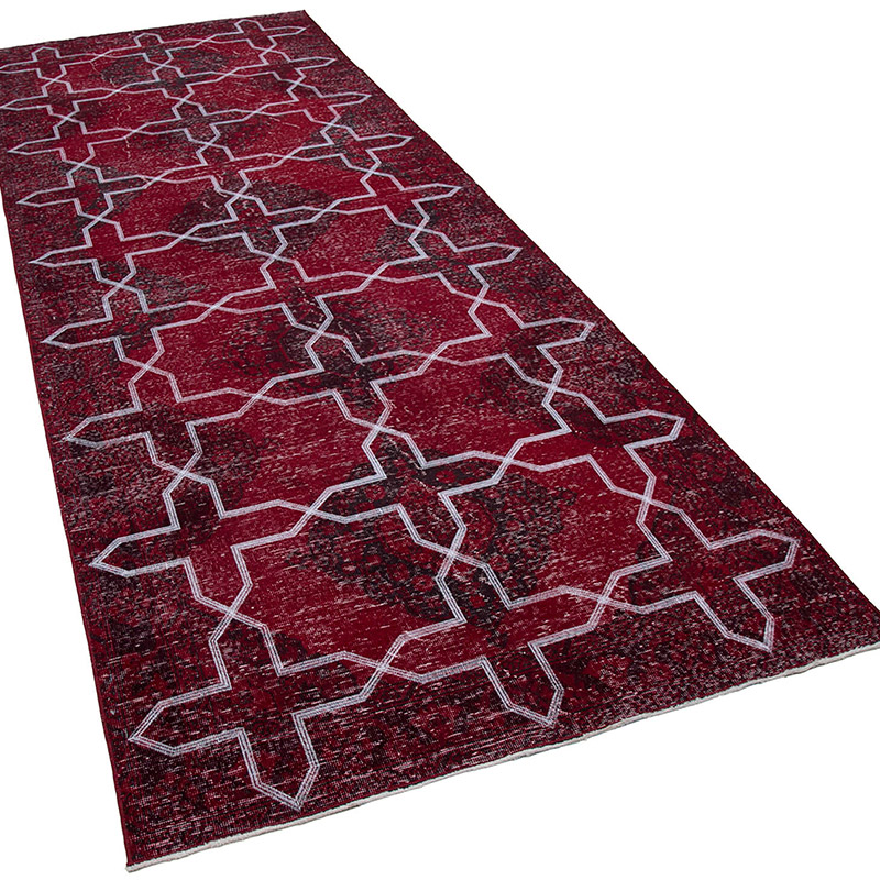 İşlemeli ve Boyalı El Dokuma Vintage Halı - 140 cm x 370 cm - K0038773