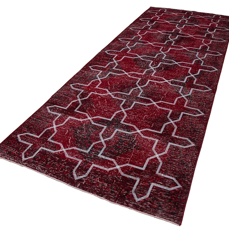 İşlemeli ve Boyalı El Dokuma Vintage Halı - 140 cm x 370 cm - K0038773