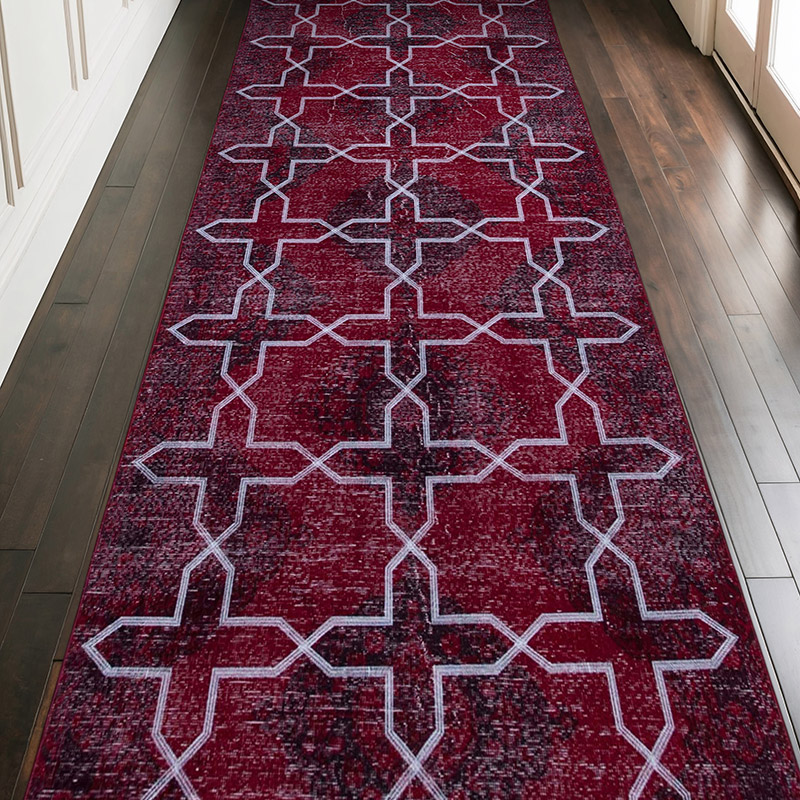 İşlemeli ve Boyalı El Dokuma Vintage Halı - 140 cm x 370 cm - K0038773