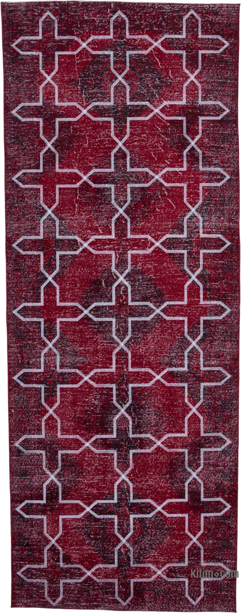 İşlemeli ve Boyalı El Dokuma Vintage Halı - 140 cm x 370 cm - K0038773