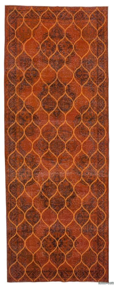 Orange Embroidered Over-dyed Turkish Vintage Runner - 4' 10" x 12' 10" (58 in. x 154 in.)