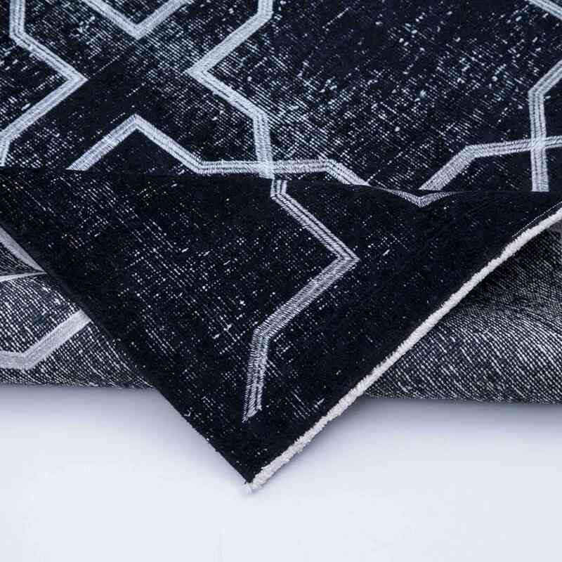 Black Embroidered Over-dyed Turkish Vintage Runner - 4' 7" x 12' 10" (55 in. x 154 in.) - K0038776