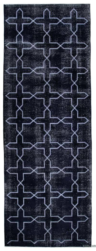 Black Embroidered Over-dyed Turkish Vintage Runner - 4' 7" x 12' 10" (55 in. x 154 in.)