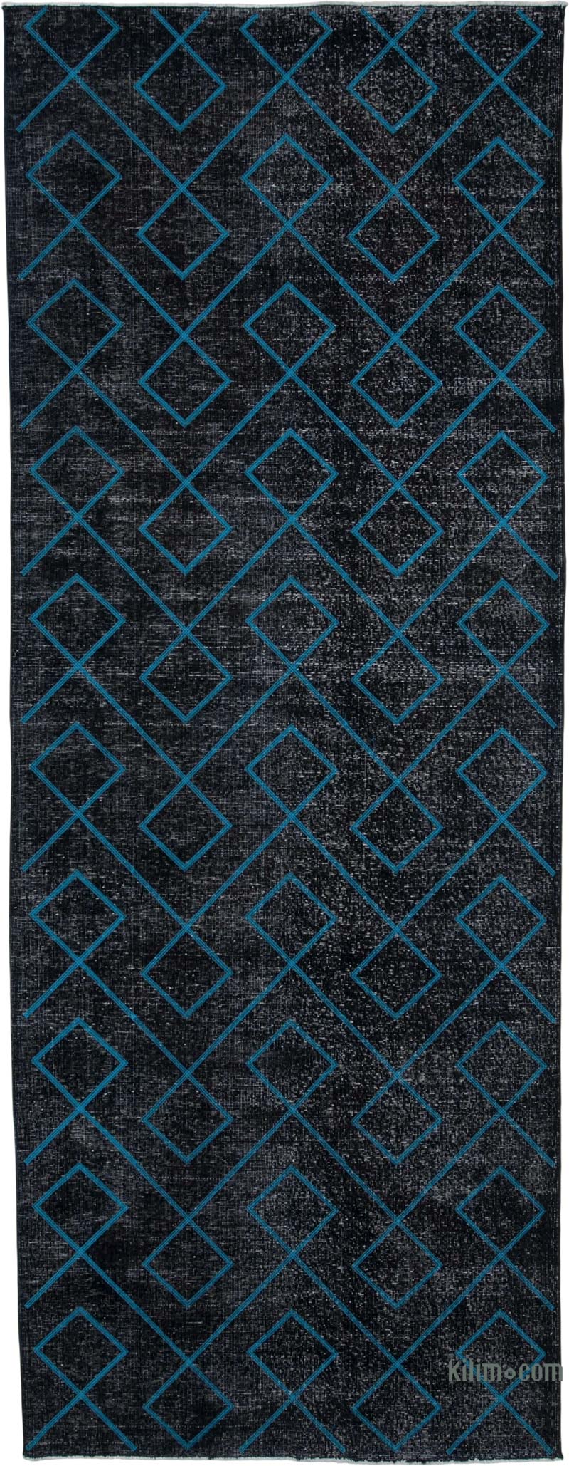 Black Embroidered Over-dyed Turkish Vintage Runner - 4' 11" x 13'  (59" x 156") - K0038779