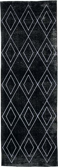 Siyah İşlemeli ve Boyalı El Dokuma Vintage Halı - 143 cm x 420 cm