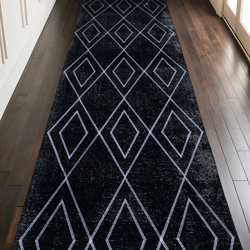 Black Embroidered Over-dyed Turkish Vintage Runner - 4' 8" x 13' 9" (56" x 165") - K0038781
