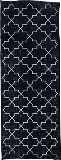 Siyah İşlemeli ve Boyalı El Dokuma Vintage Halı - 145 cm x 388 cm