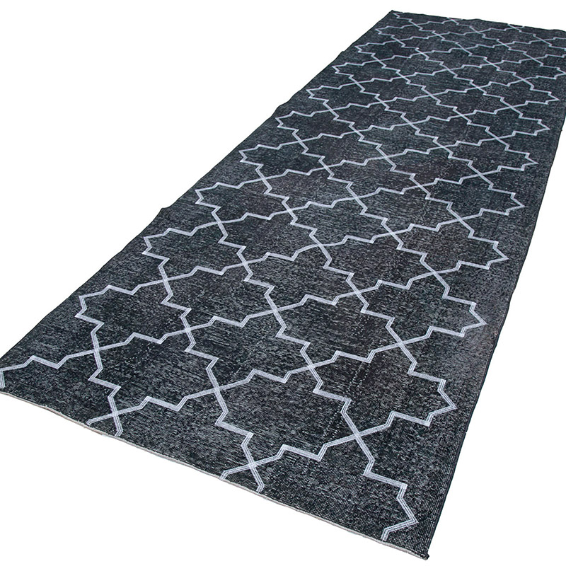 Gris Alfombra Turca bordada sobre teñida vintage - 142 cm x 416 cm - K0038785