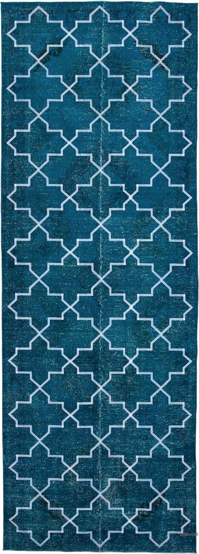 İşlemeli ve Boyalı El Dokuma Vintage Halı - 144 cm x 407 cm