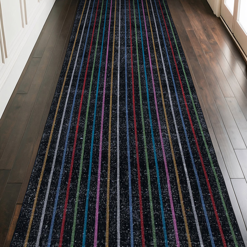 Negro Alfombra Turca bordada sobre teñida vintage - 141 cm x 398 cm - K0038791