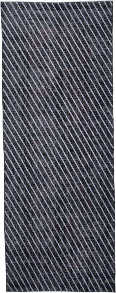 Black Embroidered Over-dyed Turkish Vintage Runner - 4' 8" x 12' 2" (56 in. x 146 in.)