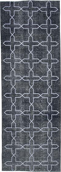İşlemeli ve Boyalı El Dokuma Vintage Halı - 137 cm x 398 cm