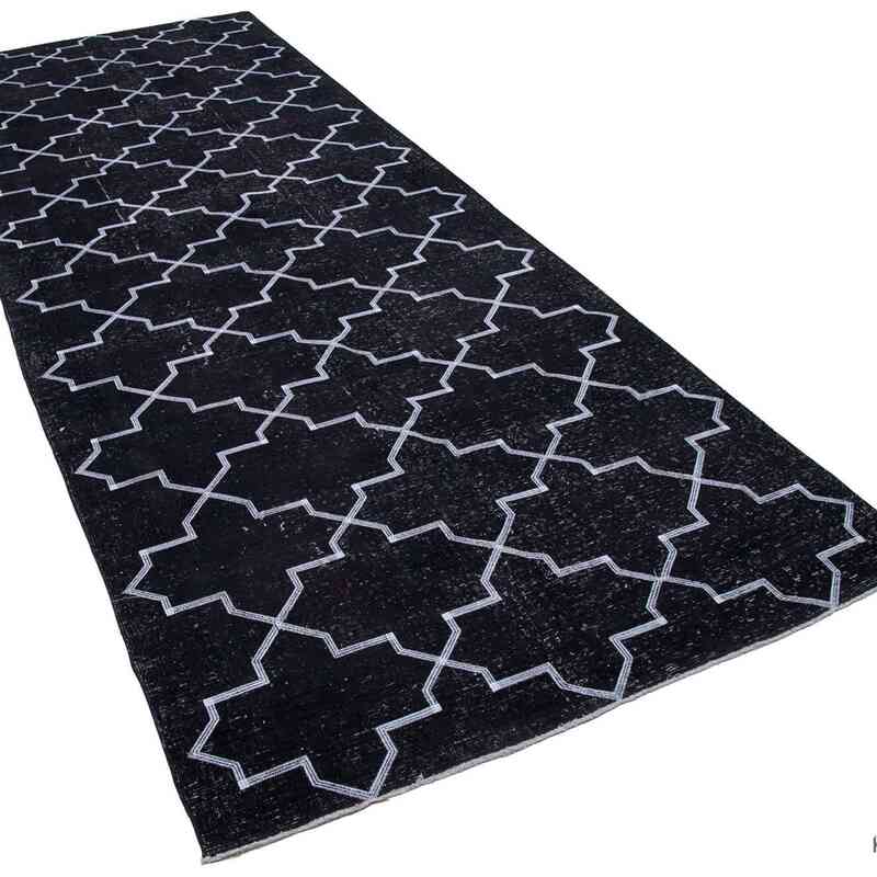 Black Embroidered Over-dyed Turkish Vintage Runner - 4' 9" x 13' 1" (57 in. x 157 in.) - K0038796