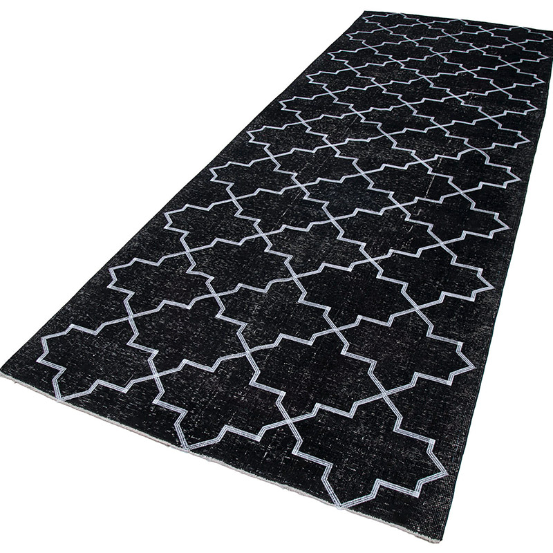 Black Embroidered Over-dyed Turkish Vintage Runner - 4' 9" x 13' 1" (57" x 157") - K0038796