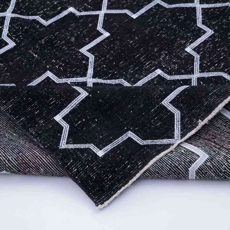 Black Embroidered Over-dyed Turkish Vintage Runner - 4' 9" x 13' 1" (57 in. x 157 in.) - K0038796