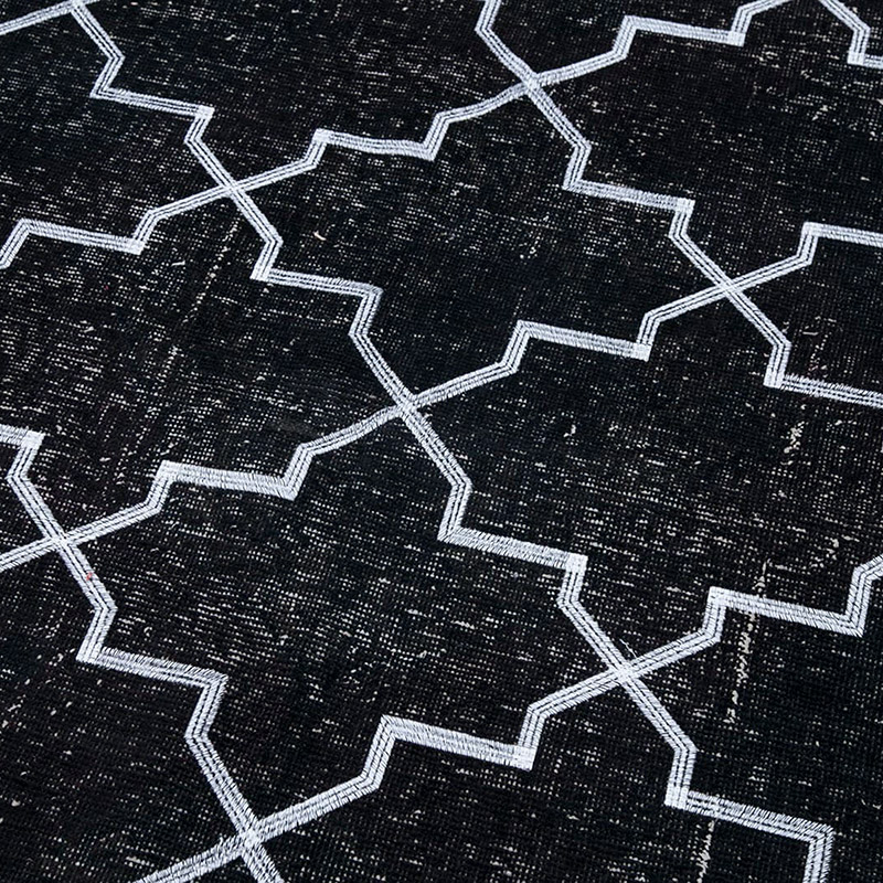 Black Embroidered Over-dyed Turkish Vintage Runner - 4' 9" x 13' 1" (57" x 157") - K0038796