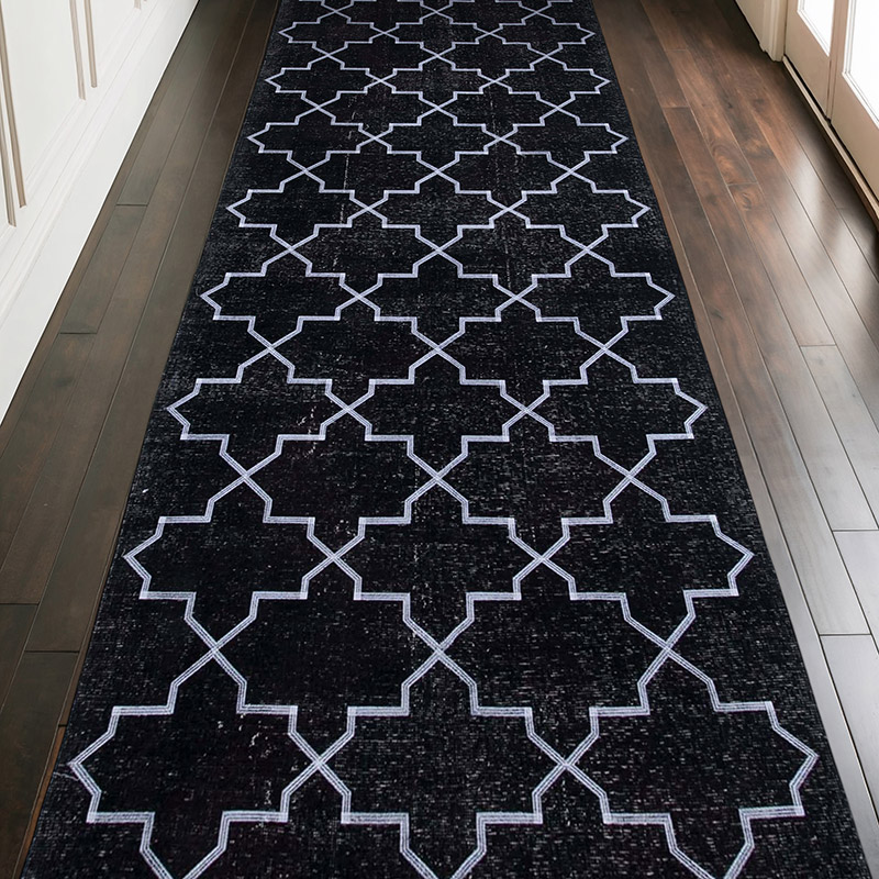 Black Embroidered Over-dyed Turkish Vintage Runner - 4' 9" x 13' 1" (57" x 157") - K0038796