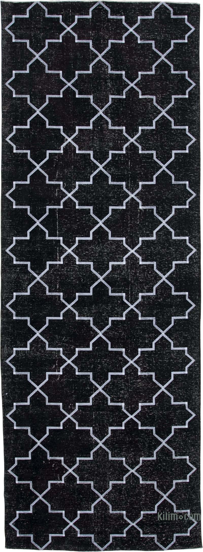 Black Embroidered Over-dyed Turkish Vintage Runner - 4' 9" x 13' 1" (57" x 157") - K0038796