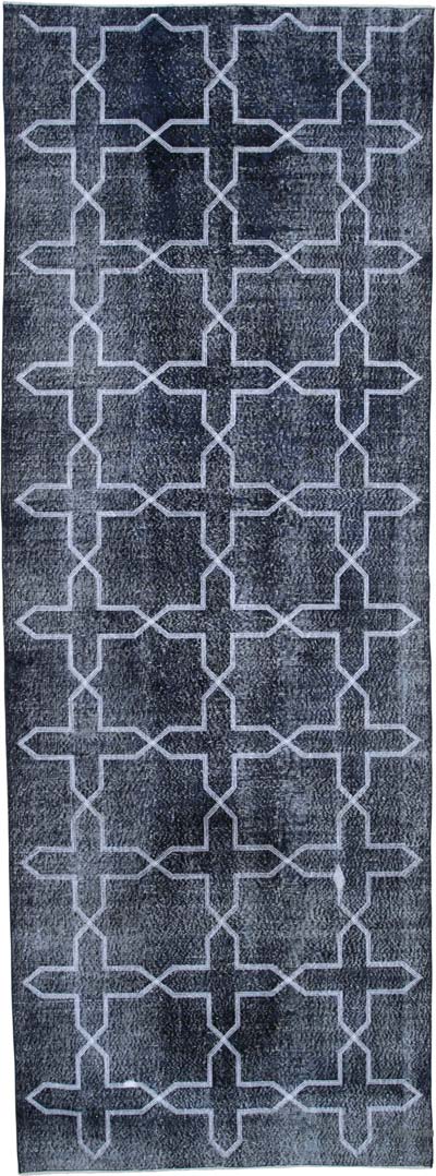 Siyah İşlemeli ve Boyalı El Dokuma Vintage Halı - 140 cm x 384 cm