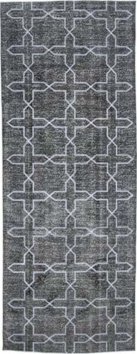 Gri İşlemeli ve Boyalı El Dokuma Vintage Halı - 147 cm x 387 cm
