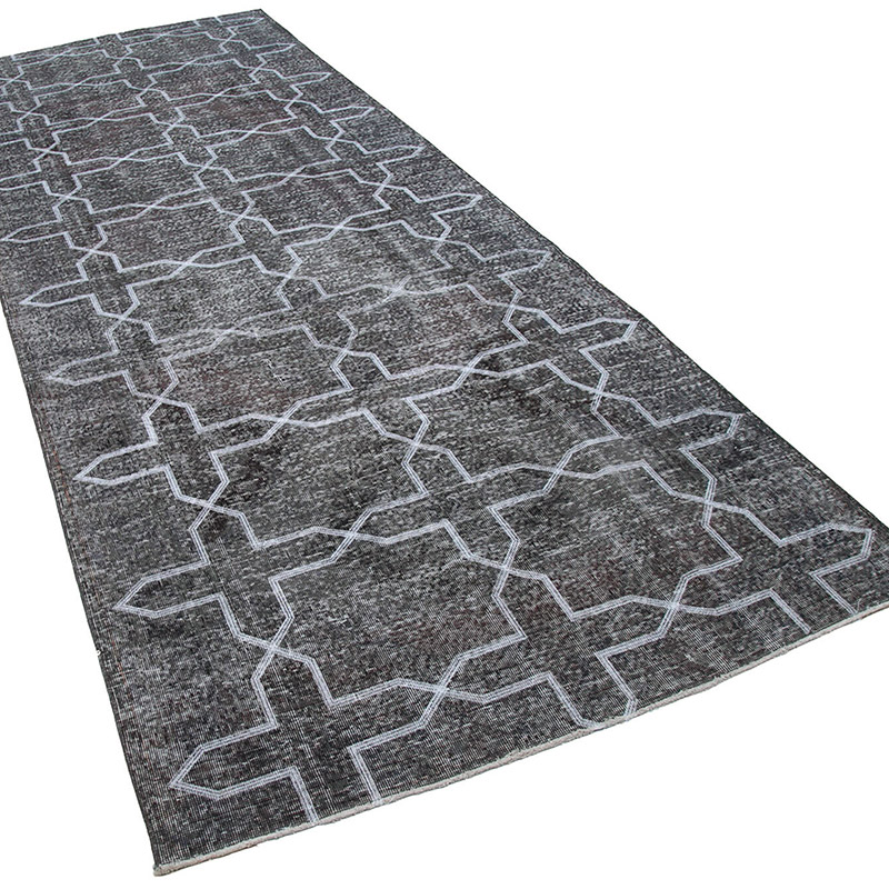 Gray Embroidered Over-dyed Turkish Vintage Runner - 4' 10" x 12' 8" (58" x 152") - K0038801
