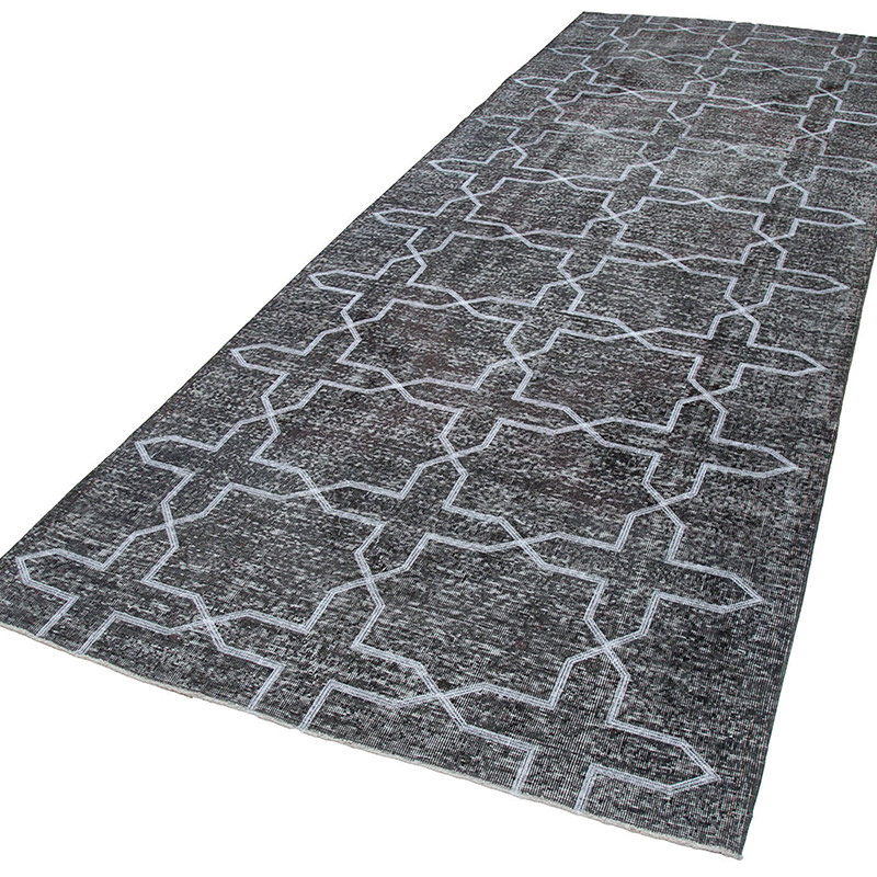 Gray Embroidered Over-dyed Turkish Vintage Runner - 4' 10" x 12' 8" (58" x 152") - K0038801