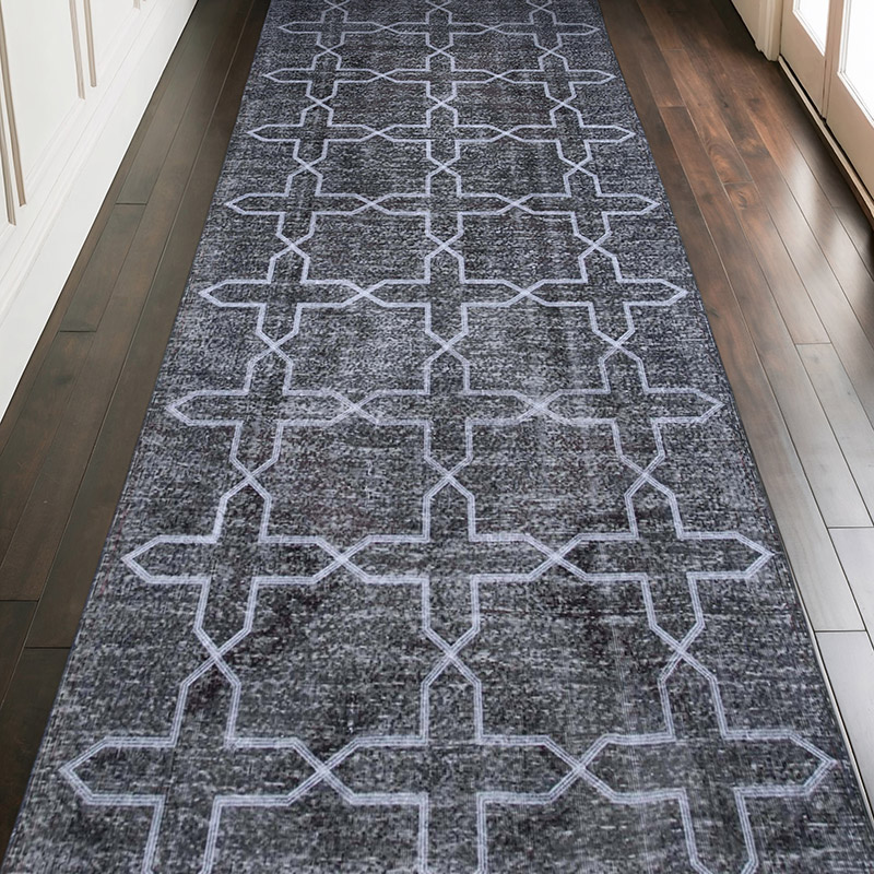 Gray Embroidered Over-dyed Turkish Vintage Runner - 4' 10" x 12' 8" (58" x 152") - K0038801