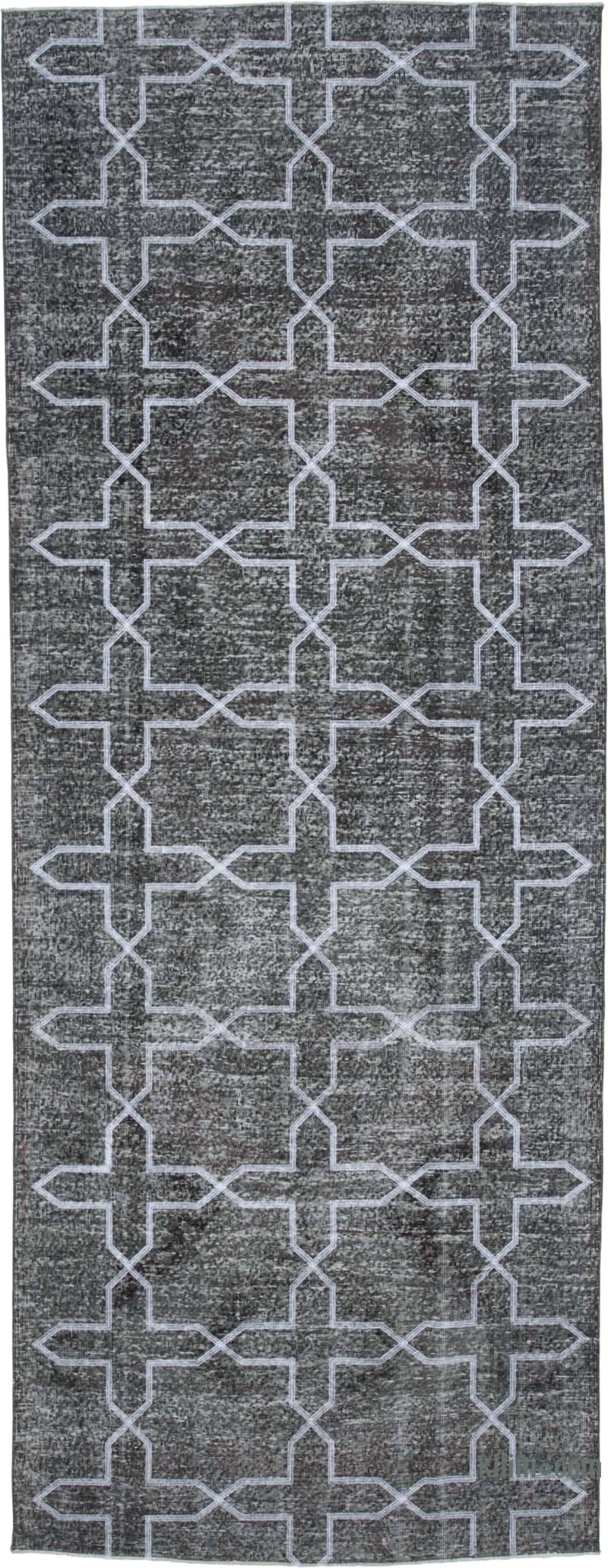 Gray Embroidered Over-dyed Turkish Vintage Runner - 4' 10" x 12' 8" (58" x 152") - K0038801