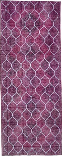 İşlemeli ve Boyalı El Dokuma Vintage Halı - 148 cm x 376 cm
