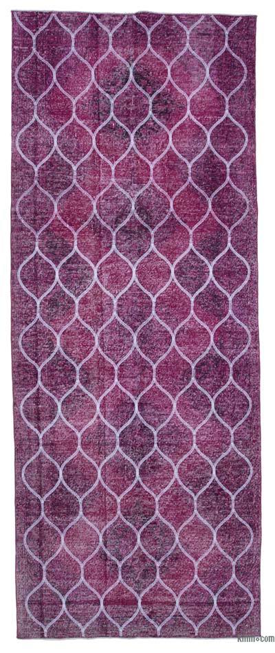 Pink Embroidered Over-dyed Turkish Vintage Runner - 4' 10" x 12' 4" (58 in. x 148 in.)