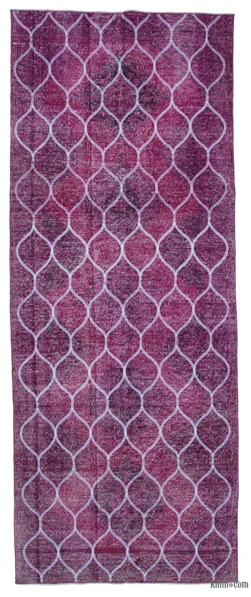 Pink Embroidered Over-dyed Turkish Vintage Runner - 4' 10" x 12' 4" (58 in. x 148 in.) - K0038802