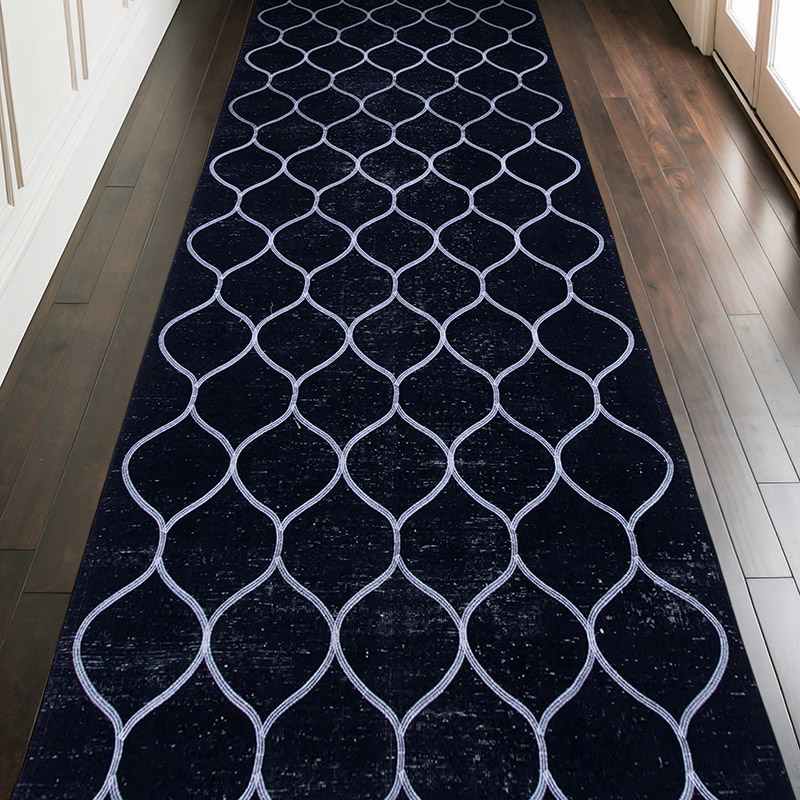 Negro Alfombra Turca bordada sobre teñida vintage - 141 cm x 386 cm - K0038803