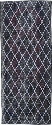İşlemeli ve Boyalı El Dokuma Vintage Halı - 148 cm x 358 cm