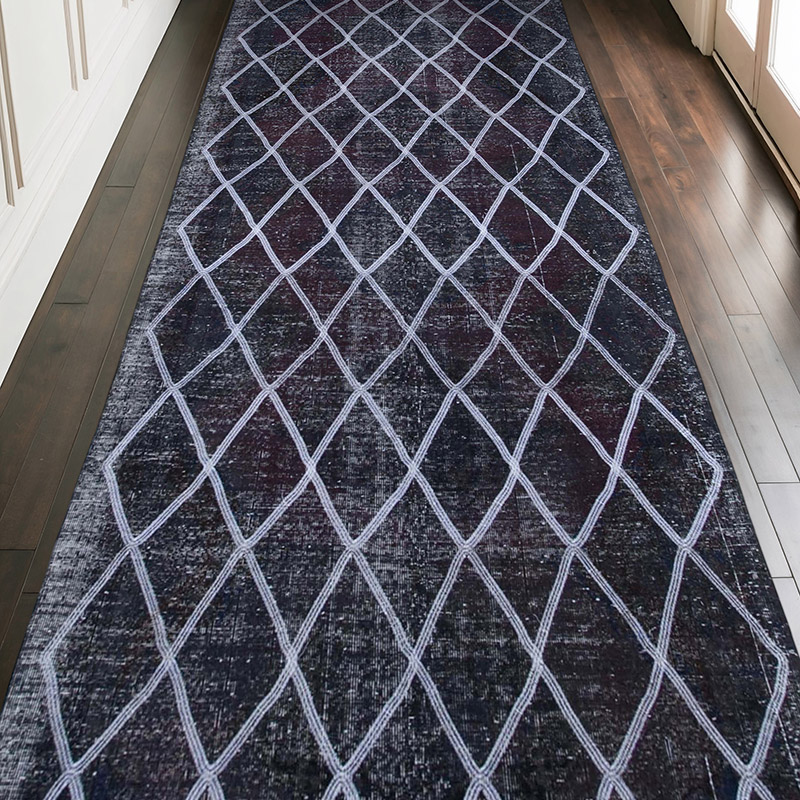 Embroidered Over-dyed Turkish Vintage Runner - 4' 10" x 11' 9" (58" x 141") - K0038805