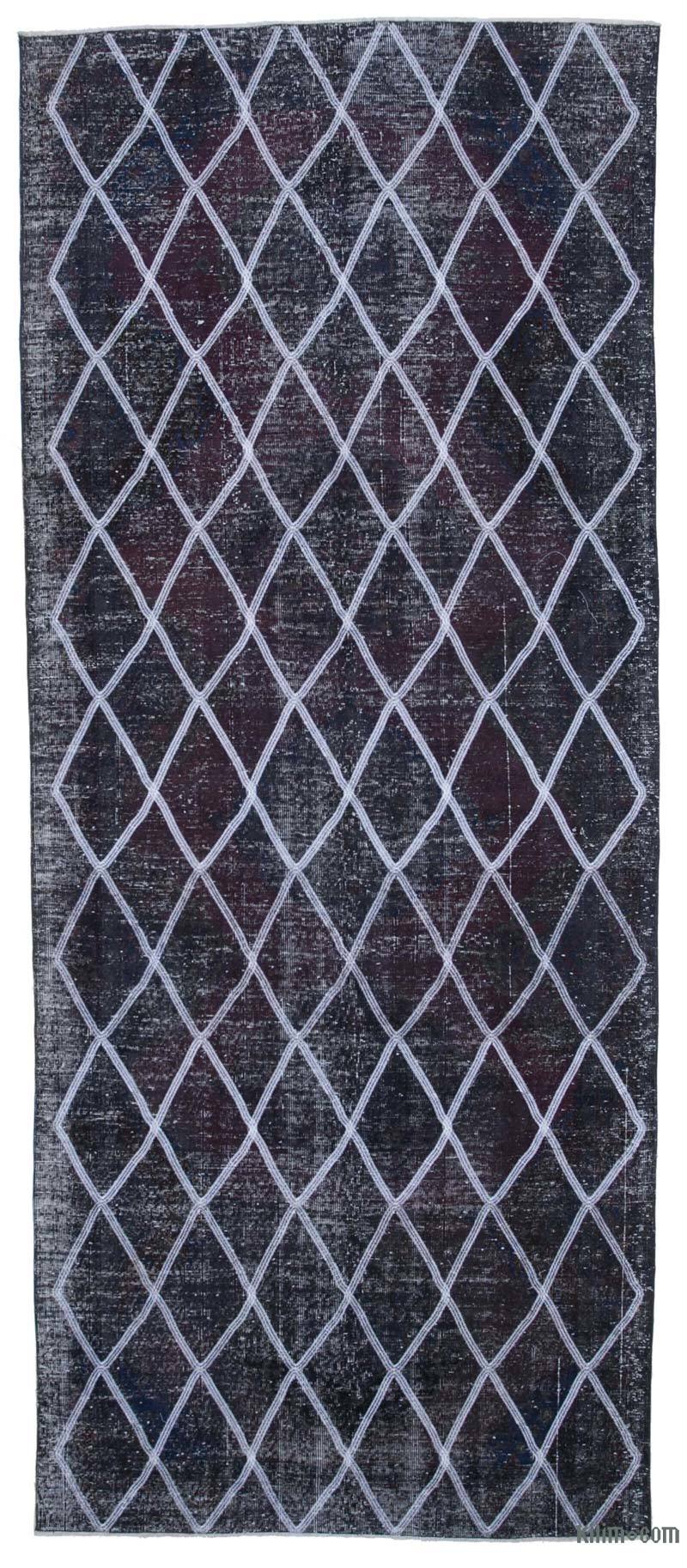 Grey Embroidered Over-dyed Turkish Vintage Runner - 4' 10" x 11' 9" (58 in. x 141 in.) - K0038805
