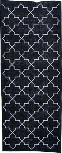 Siyah İşlemeli ve Boyalı El Dokuma Vintage Halı - 142 cm x 350 cm