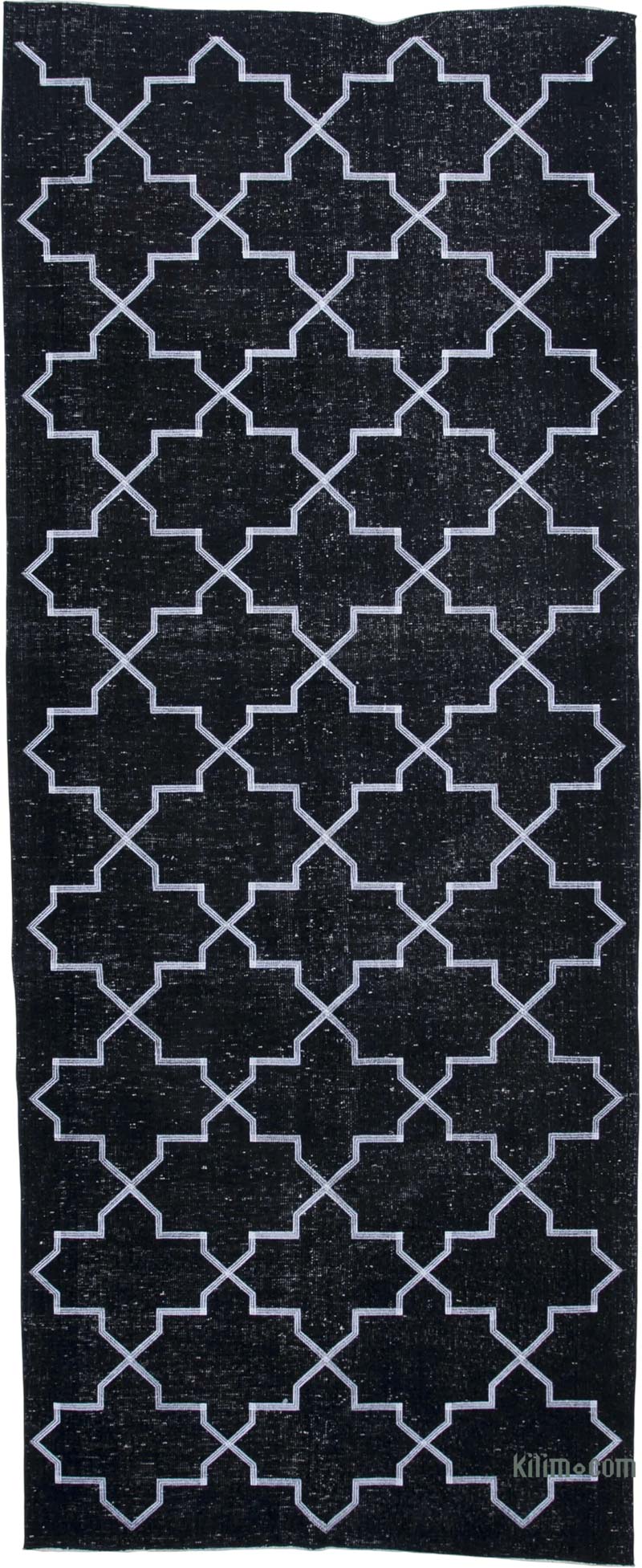 Negro Alfombra Turca bordada sobre teñida vintage - 142 cm x 350 cm - K0038806